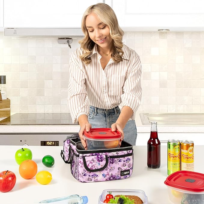opux Lunch Bag Women Insulated, Adult Lunch Box Cooler, Flower Lunch Box - Image 4