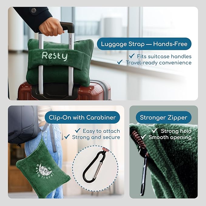 Resty 65"x40" Traveling Airplane Blanket, Forest Green – Lightweight, Velvety - Image 4