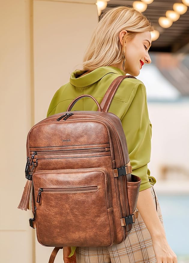 Shrrie Laptop Backpack for Women, Vegan Leather Backpack Work Computer - Image 2