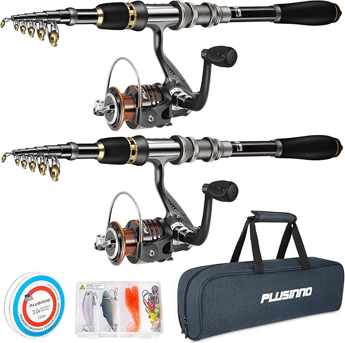 PLUSINNO Fishing Rod, Telescopic Fishing Rod and Reel Combo, Collapsible Travel by PLUSINNO
