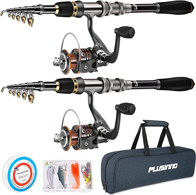 PLUSINNO Fishing Rod, Telescopic Fishing Rod and Reel Combo, Collapsible Travel by PLUSINNO