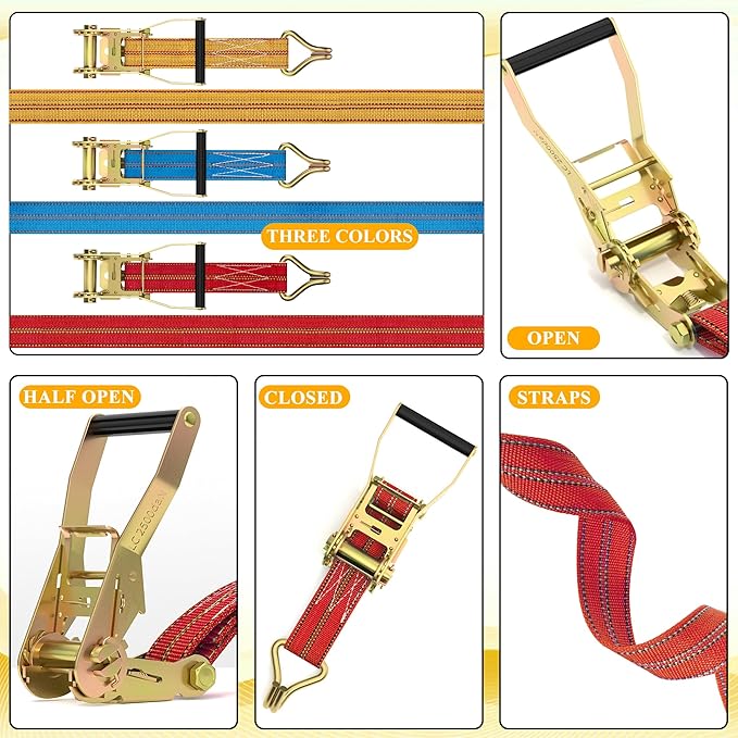 4Pack Heavy Duty Ratchet Straps, 2” 32Ft Ratchet Tie Down Strap, Tie Down - Image 7