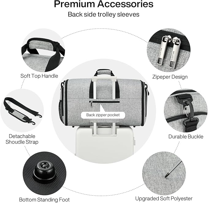 MILADA Convertible 2-in-1 Garment Duffel Weekender Bag Carry On Garment Bags - Image 6