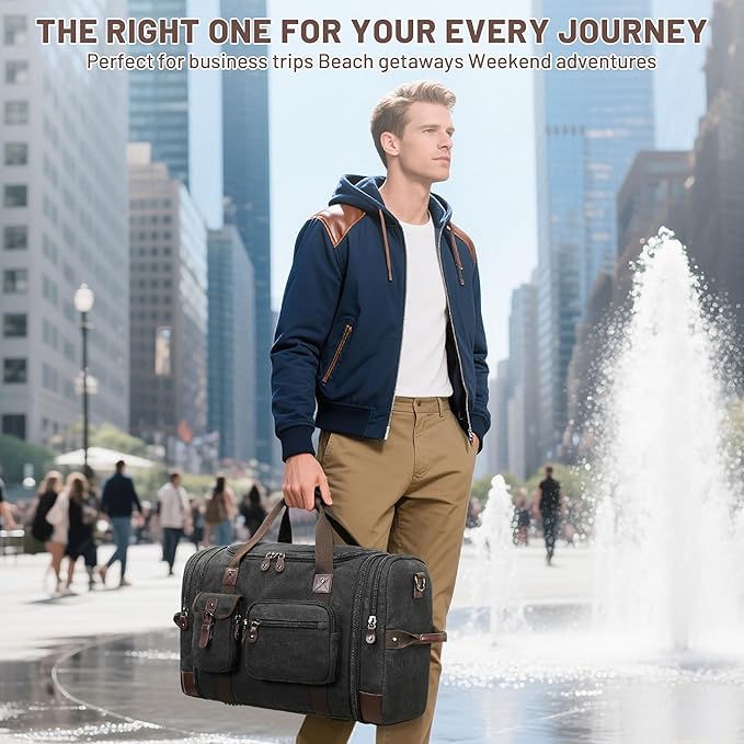 Travel Duffle Bag for Men, Heavy Duty Canvas Duffle Bag, Carryon Bags for - Image 2