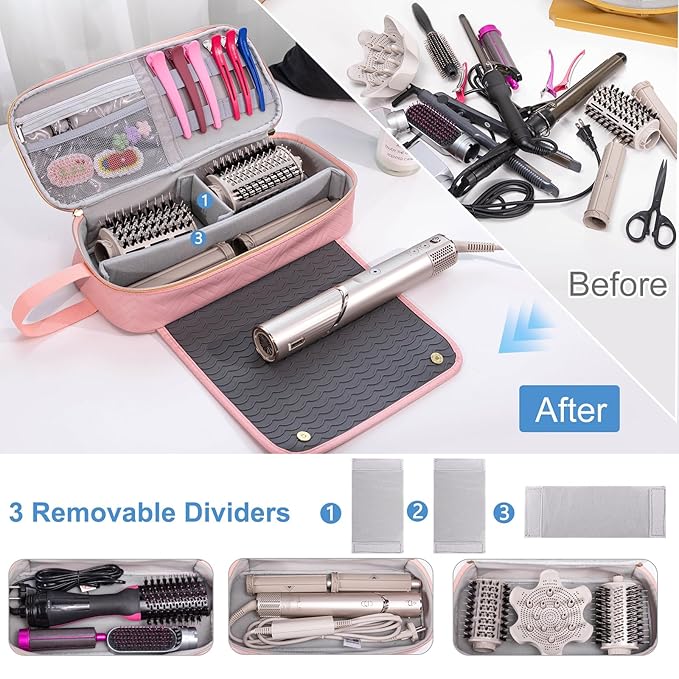 2IN1 Hair Tools Travel Bag with Heat Resistant Mat for Shark Flexstyle, Flat Irons, Straighteners, Curling Iron, Hair Dryer Case Compatible with Revlon One-Step Hair Dryer, Hair Essentials