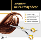 SHARF Professional 5.75” Straight Barber Scissors: Sharp 440c Japanese Stainless Steel Hair Cutting Shears For Men & Women| Gold Touch Series Trimming Scissors w/Easy Grip Handles