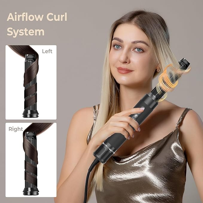 Blow Dryer Brush 7 in ONE，Autowrap Curling Wand, 110,000 RPM High-Speed Negative Ionic Hair Dryer with Diffuser Concentrator, Round Brush Blow Dryer Air Styler, Volumizing Hair Styling Tools