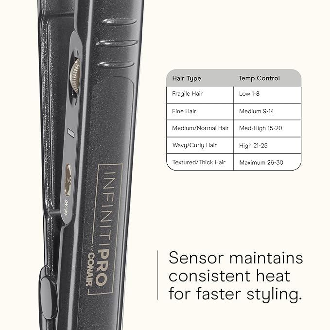 INFINITIPRO BY CONAIR Tourmaline Ceramic 1-Inch Flat Iron Hair Straightener, 1-Inch Flat Iron to Straighten or Curl, 5 Heat Settings, for All Hair Types and Textures, Metallic Gray