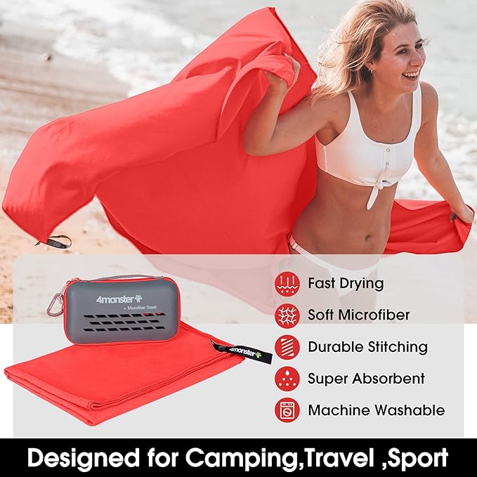 4Monster Camping Towels Super Absorbent, Fast Drying Microfiber Travel Towel - Image 2