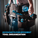 Ox Tools Pro Construction Tool Belt - 22-Pocket Leather Tool Belt Pouches - Rig Made of Oil-Tanned Leather with Double-Stitching and Steel Rivets - OX-P263604