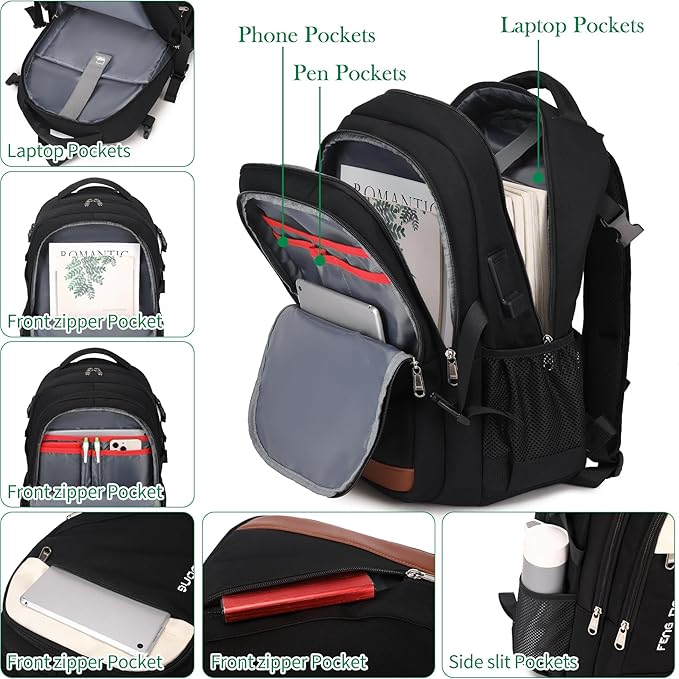 FENGDONG 17.3 inch Large Laptop Backpack Travel College Backpack Waterproof - Image 3