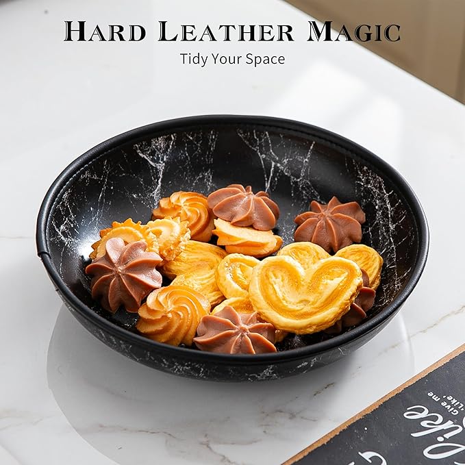 2025 Improved Design Round Marbled Leather Valet Tray Organizer Set of 2 - Image 6