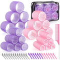 Obeoby 4 Sizes Hair Rollers for Women, 50 Pcs Set Hair Curlers with Clips Comb Curlers for Long Short Curly Hair and Bangs (25, 36, 48, 60mm), Pink Purple