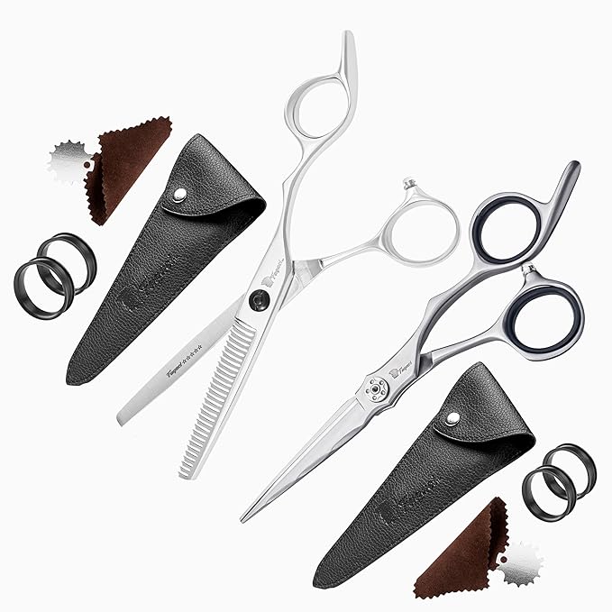 Fagaci 6" Hair Thinning Scissors, 440C Steel, Extreme Sharpness, Texturizing Shears, Japanese Barber Scissors, Silver, 2 Count