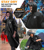 Foxelli Rain Poncho for Adults – Extra Long Reusable Waterproof Raincoat - Image 2