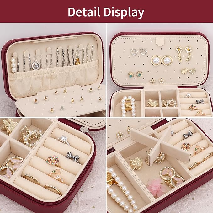 DesignSter Travel Jewelry Box, PU Leather Portable Jewelry Case, Small Jewelry - Image 3