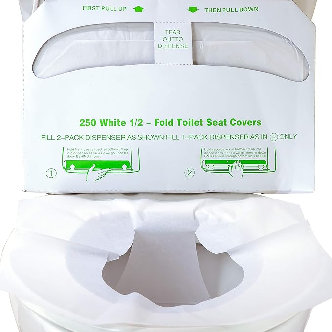 Biodegradable Half-Fold Toilet Seat Covers 250Pk. Self-Flushing, Disposable by Pro-Grade+Cleaning+Supplies