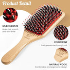 URTHEONE Hair Brush,Boar Bristle Hair Brushes and Hair Comb Set for Women Men Kids, Best Natural Wooden Paddle Hairbrush for Wet or Dry Hair