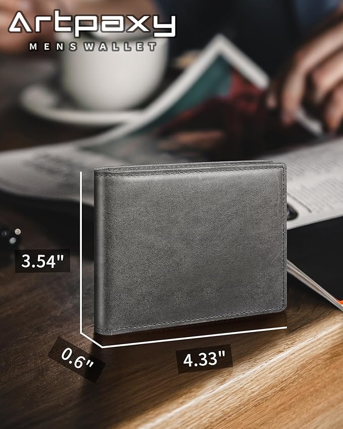 Mens Wallet Bifold Genuine Leather RFID Blocking Wallet - Image 7
