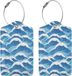 2PC Cartoon Waves Luggage Tag, Cute Blue Sublimation Printed Travel Suitcase - Image 3