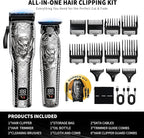 Professional Cordless Mens Hair Clippers & Beard Trimmer Kits & Sets,Metal Hair Clippers Cutting Grooming Kit with Long Battery Life for Family Barber Use (Gray)