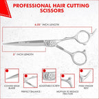 Professional Series - 6.25" Arc Convex Edge Blade With Sharpness Hair Cutting Scissors 440C Japanese Steel, Featuring Long-Lasting Sharpness Silver