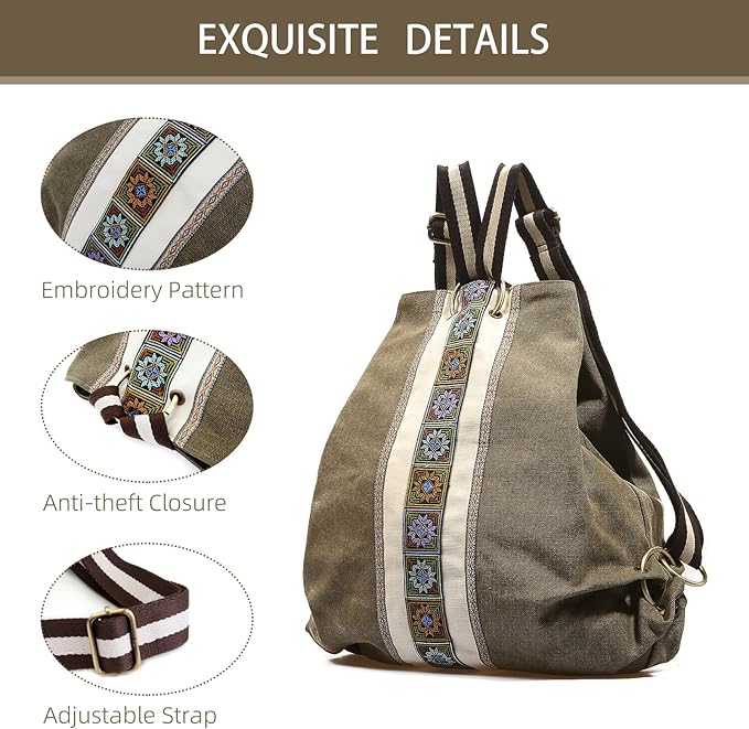Goodhan Women Canvas Backpack Daypack Casual Shoulder Bag, Vintage Heavy-duty - Image 2