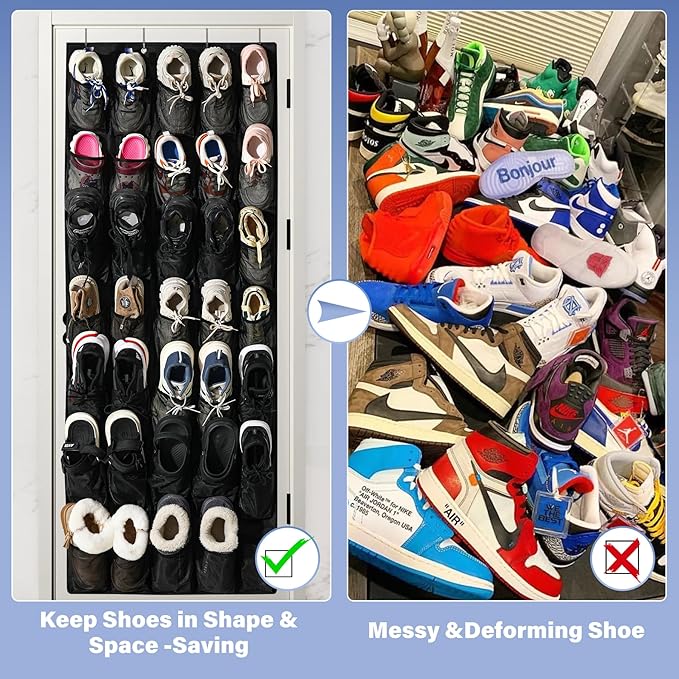 35Large Pockets Over The Door Shoe Organizer, Mesh Pockets Shoe Holder Rack - Image 5