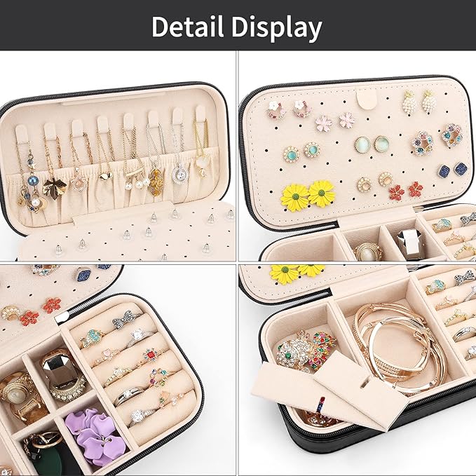 DesignSter Travel Jewelry Box, PU Leather Portable Jewelry Case, Small Jewelry - Image 4