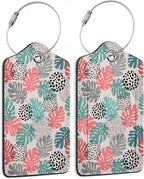 2 Pack Luggage Tag for Suitcase, Wave Dot Art Tropical Palm Leather Suitcase by TXIANT