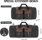 Canvas Duffle Bag for Men 60L Travel Duffel Bags Expandable Genuine Leather - Image 2