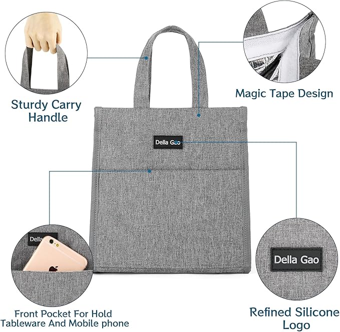 Della Gao Insulated Lunch Bag for Women Men, Waterproof Small Lunch Tote Lunch - Image 5