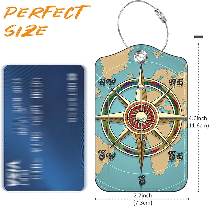 Nautical Compass Retro World Map Luggage Tag - Image 2