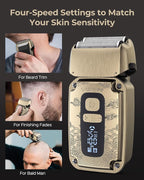 Foil Shaver for Men, Electric Razor for Men Face Beard, Waterproof Cordless Electric Razor for Travel, 4-Speed Setting, USB-C Rechargeable, LED Battery Display, Barber or Home Use (Black)