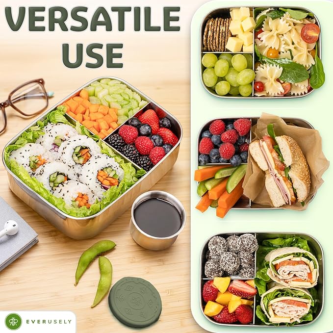 Everusely - Bento Box - Sage, 47oz / 1.4 L - Stainless Steel Lunch Box - 3 - Image 5
