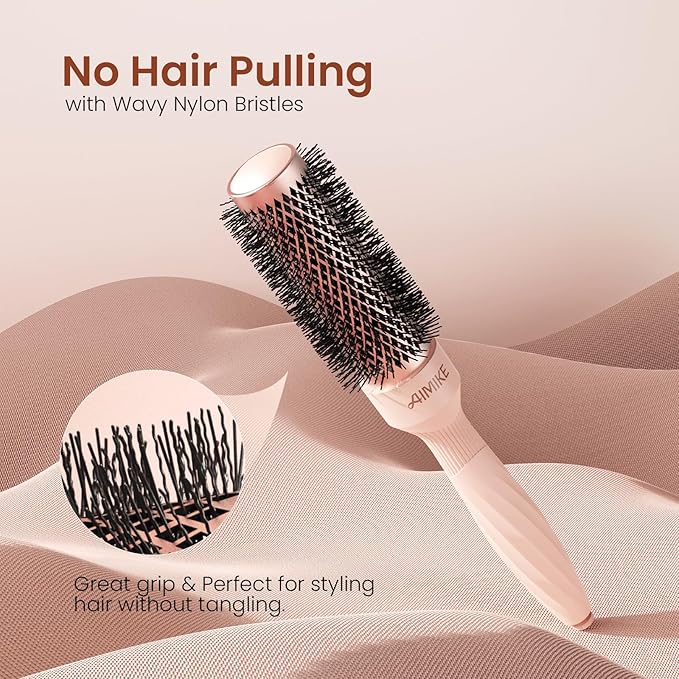 AIMIKE Round Brush for Blow Out, Rose Luxe Small Round Hair Brush w/Nano Thermal Ceramic Tech, for Blow Drying & Styling Volumizing Short Hair, with 4 Clips (Barrel 1.3", Bristle 2.1")