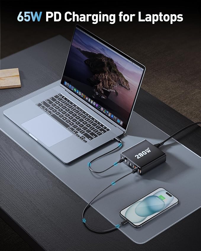 280W USB C Charger Block, 8-Port USB C Charging Station GaN III PD 65W Laptop - Image 4