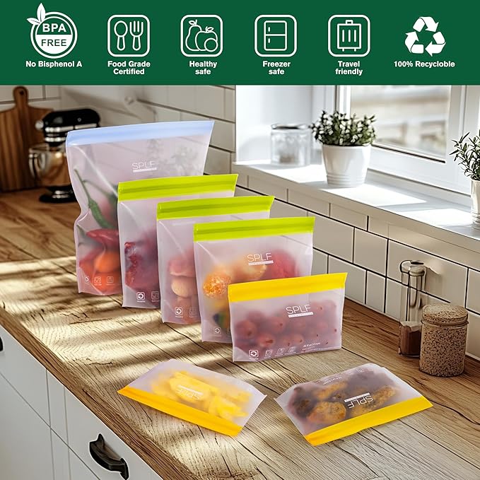 SPLF 6 Pack Stand-Up Reusable 2 Gallon Freezer Bags Dishwasher Safe, Reusable - Image 4