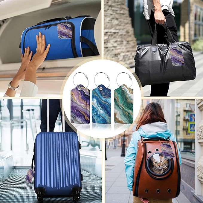 3 Pack PU Leahter Abstract Marble Liquild Luggage Tag - Image 7