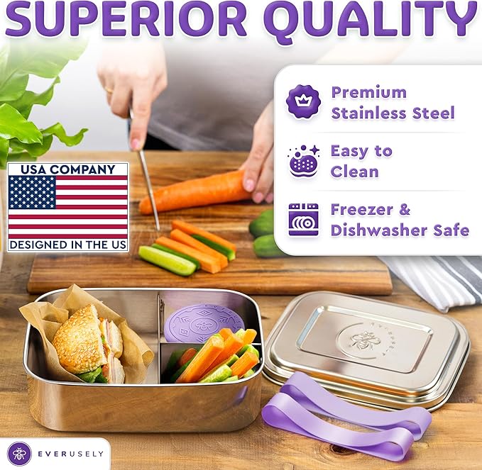 Everusely - Bento Box - Lavender, 60oz / 1.8 L - Stainless Steel Lunch Box - 3 - Image 6