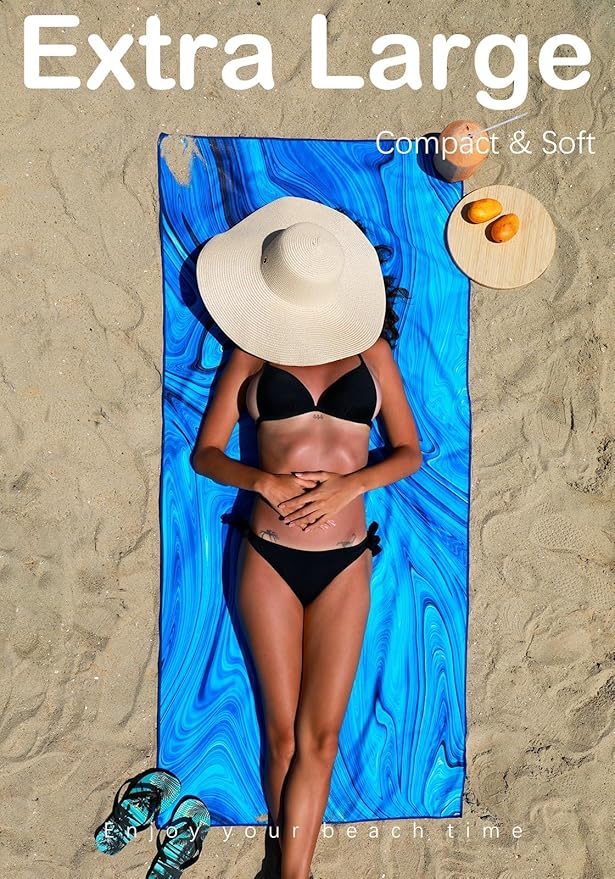 Microfiber Lightweight Beach Towel Sand Free Quick Dry Absorbent Thin Compact - Image 3