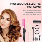 Electric Hot Comb Hair Straightener Heat Pressing Comb Curling Flat Iron Curler Hair Straightener Brush for Natural Black,Anti-Scald Beard Straightening Electric Press Comb (Purple-3-Gear)