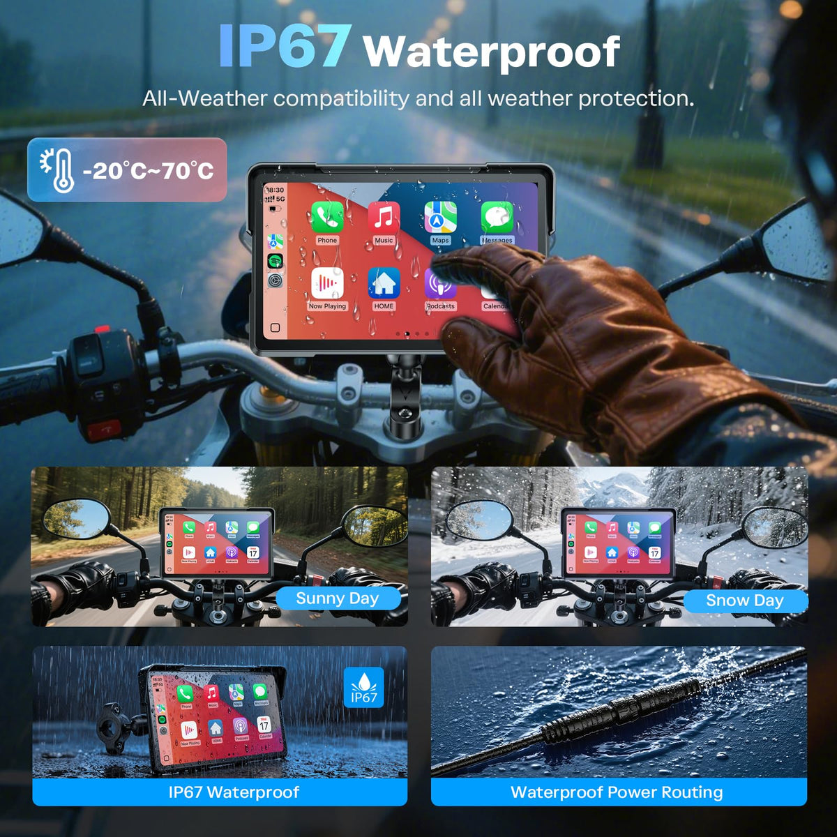 7 Inch Wireless Motorcycle Carplay GPS Navigation System with Apple Carplay and Android Auto Portable Screen with Dual Bluetooth (7 Inch+Magnetic Mount)