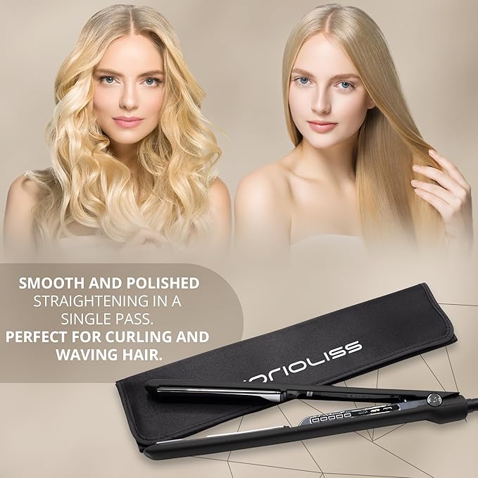 Corioliss C3 Hair Straightener Flat Iron Professional for Hair Titanium Plates Control Temperature Women (Black Chrome Soft Touch)