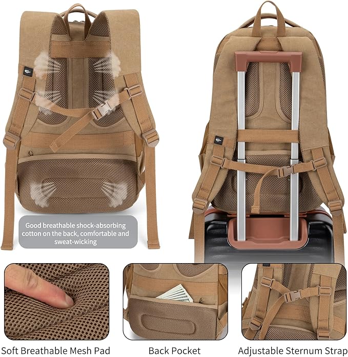 Tzowla Vintage Canvas Laptop Backpack - Image 5