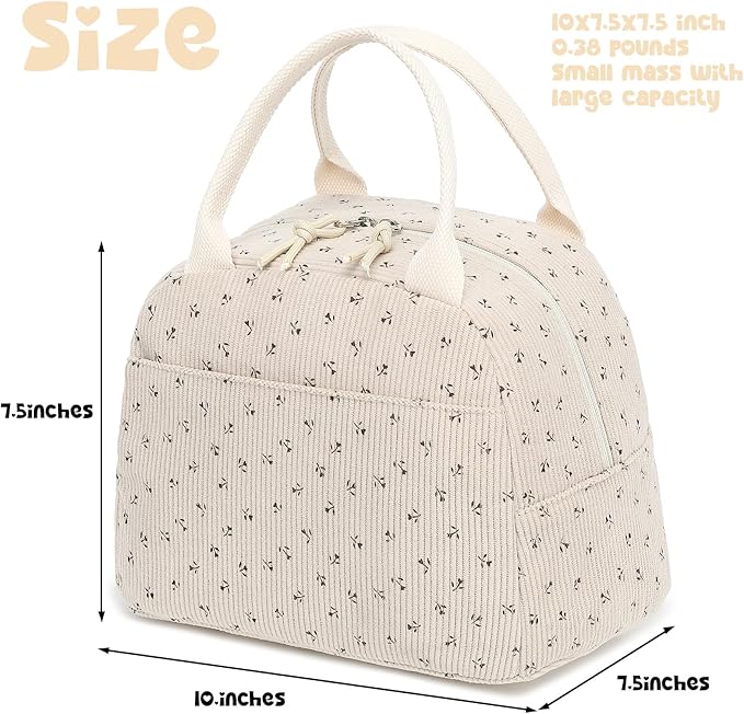 Bluboon Lunch Bag for Women Men Cute Corduroy Lunch Tote Bags Reusable - Image 3