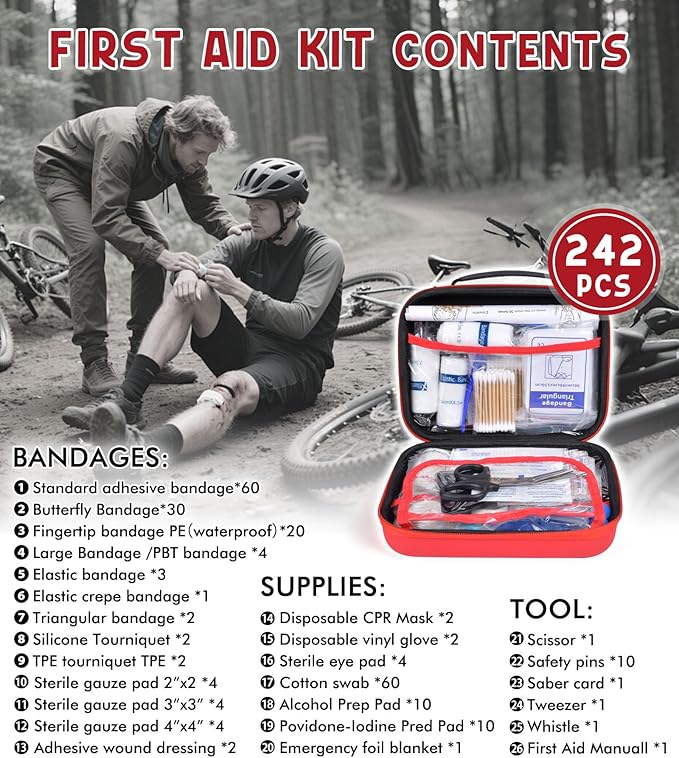 242Pcs Compact First Aid Kit, Waterproof Hard Shell Eva Medical Kits, - Image 3