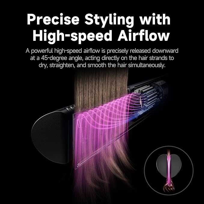 JELLYFISH Air Gap Dryer, Blow Dryer Brush Alternative for Long Hair, Clamp-Free Blowout Styler, Hair Dryer Brush–Inspired Design, Gentle Blow Dry,Air Styling for Healthy Smooth Blowouts,Types 1A–2A