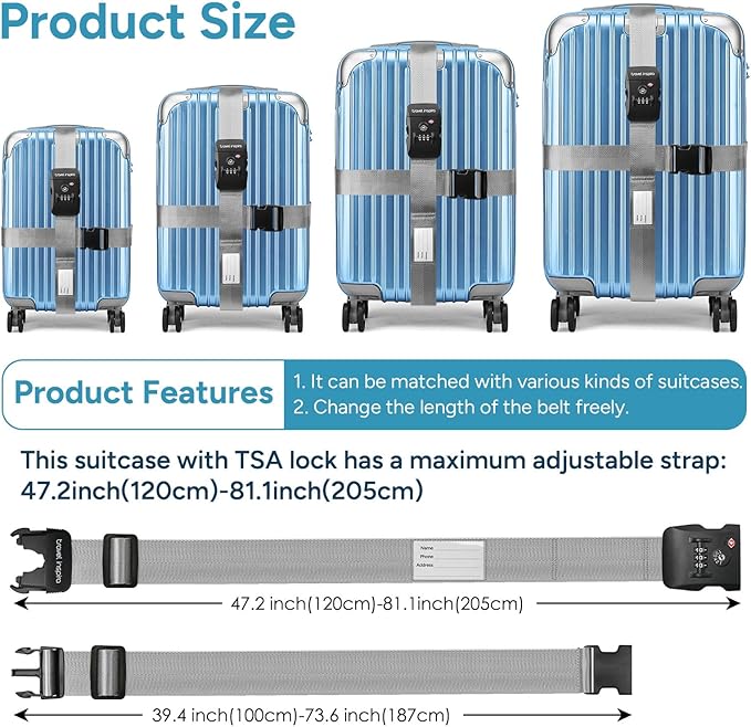 Travel Inspira Travel Belt for Luggage, TSA Approved Luggage Straps, 3-Dial - Image 4