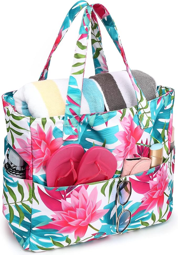 LEDAOU Large Beach Tote Bag Women Waterproof Sandproof Zipper Beach Tote Bag - Image 9